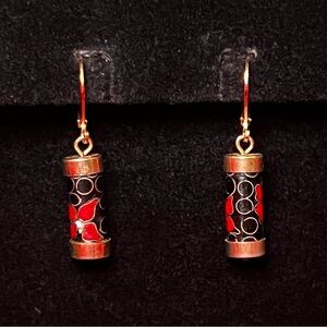Cloisonné Red and Black Cylinder Earrings